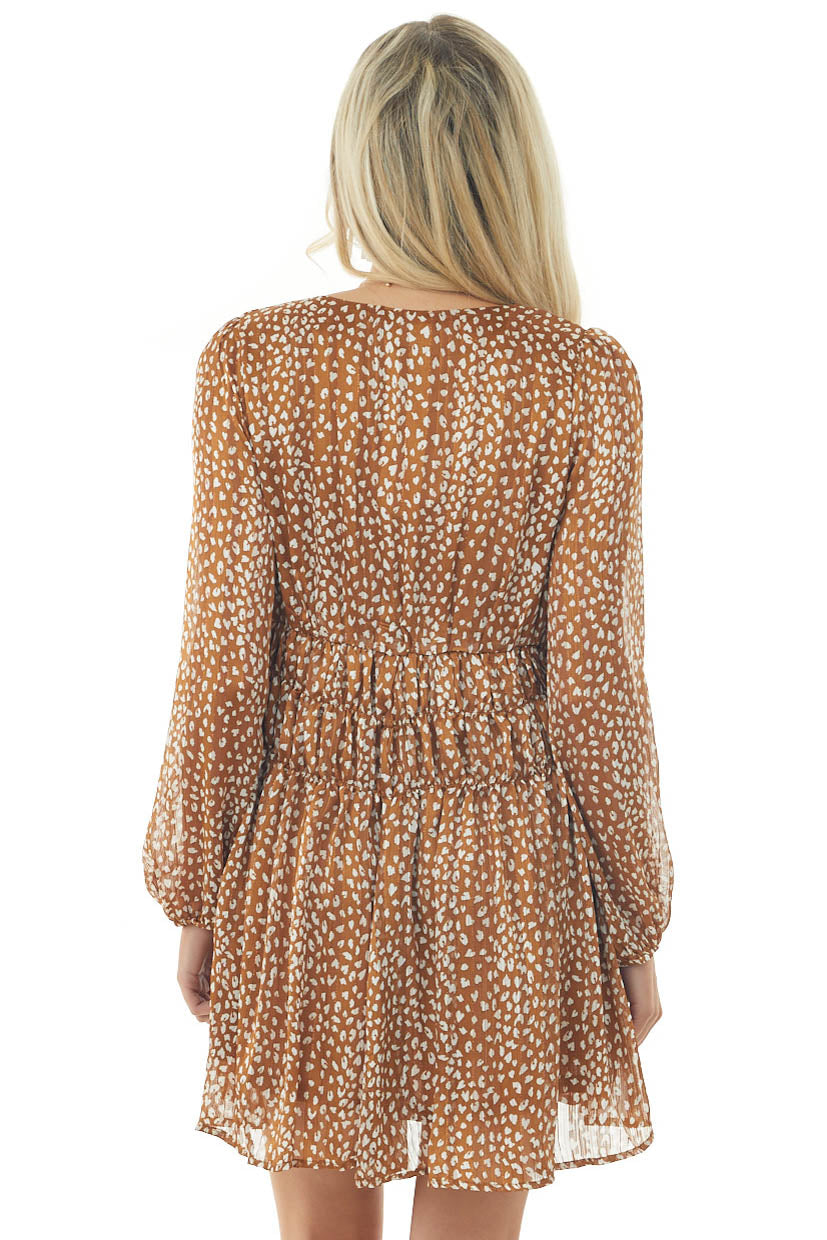 Sepia Leopard Empire Waist Bubble Sleeve Dress