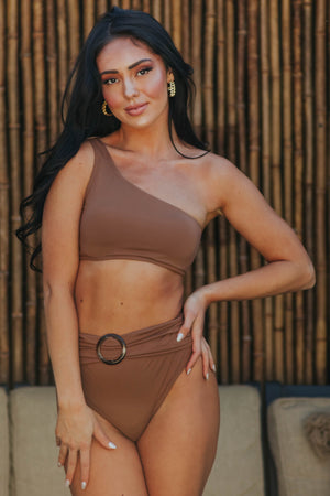 Sepia One Shoulder High Waist Bikini Set