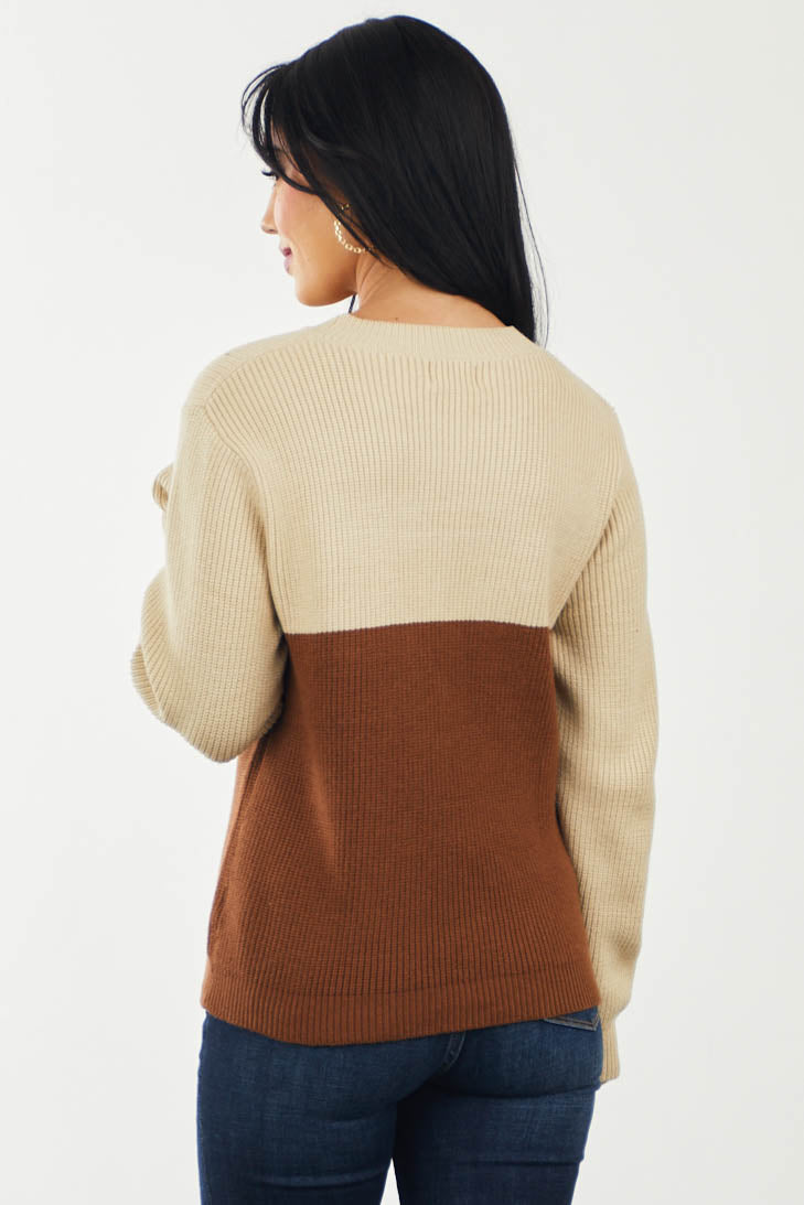 Sepia and Camel Colorblock Front Cut Out Sweater