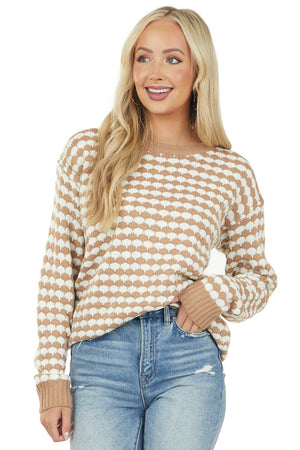 Sepia and Ivory Printed Textured Knit Sweater