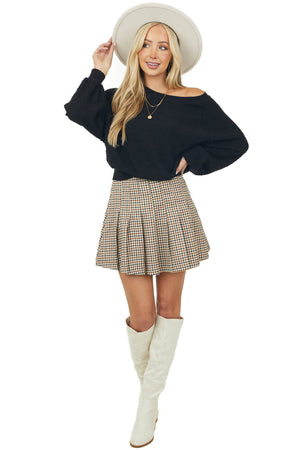 Sepia and Vanilla Houndstooth Pleated Skirt