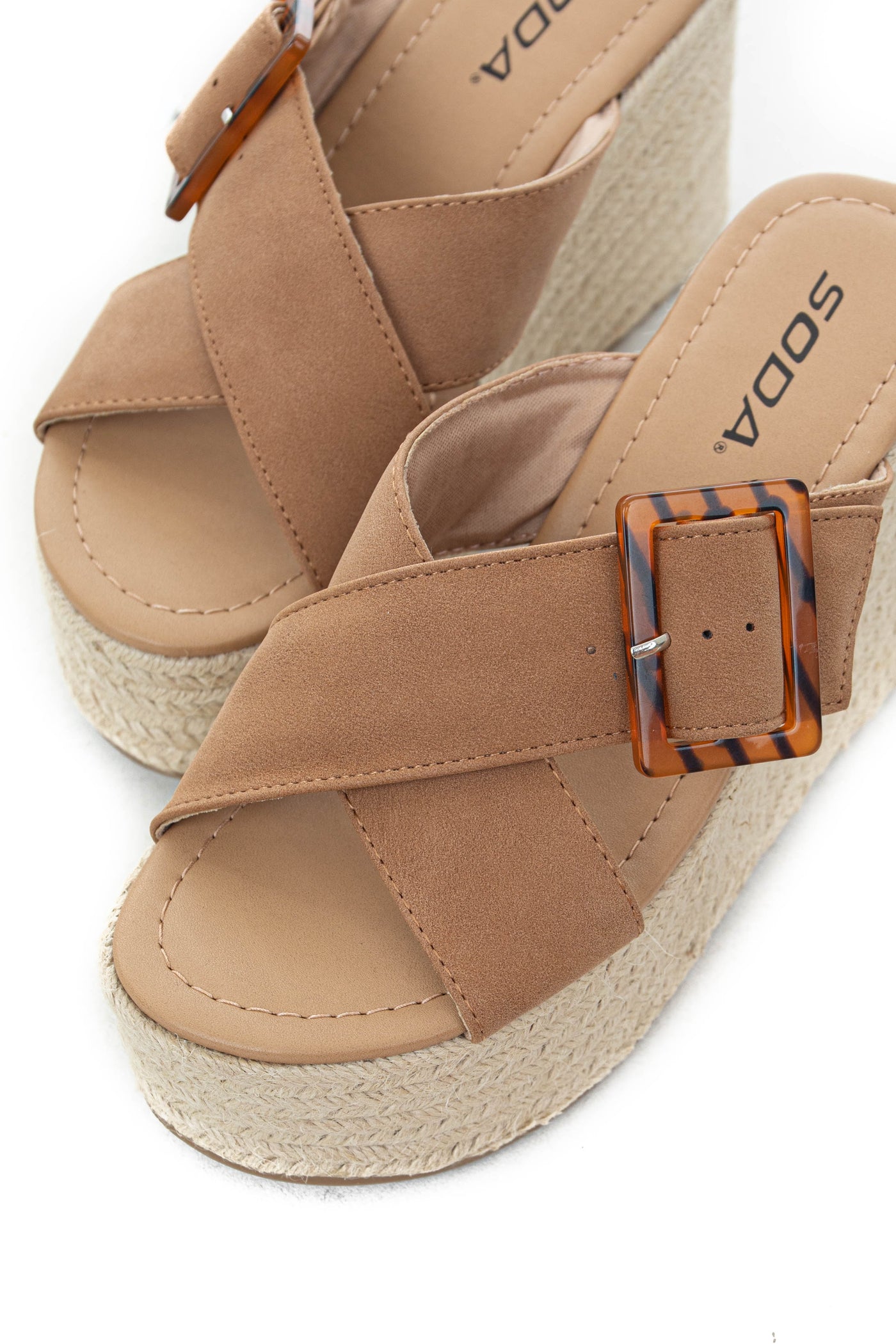 Sepia Buckle Strap Espadrille Platform Wedges
