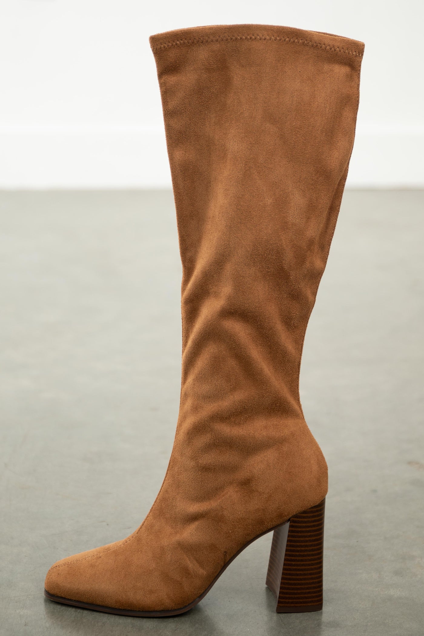 Sepia Faux Suede Square Toe Knee High Boots