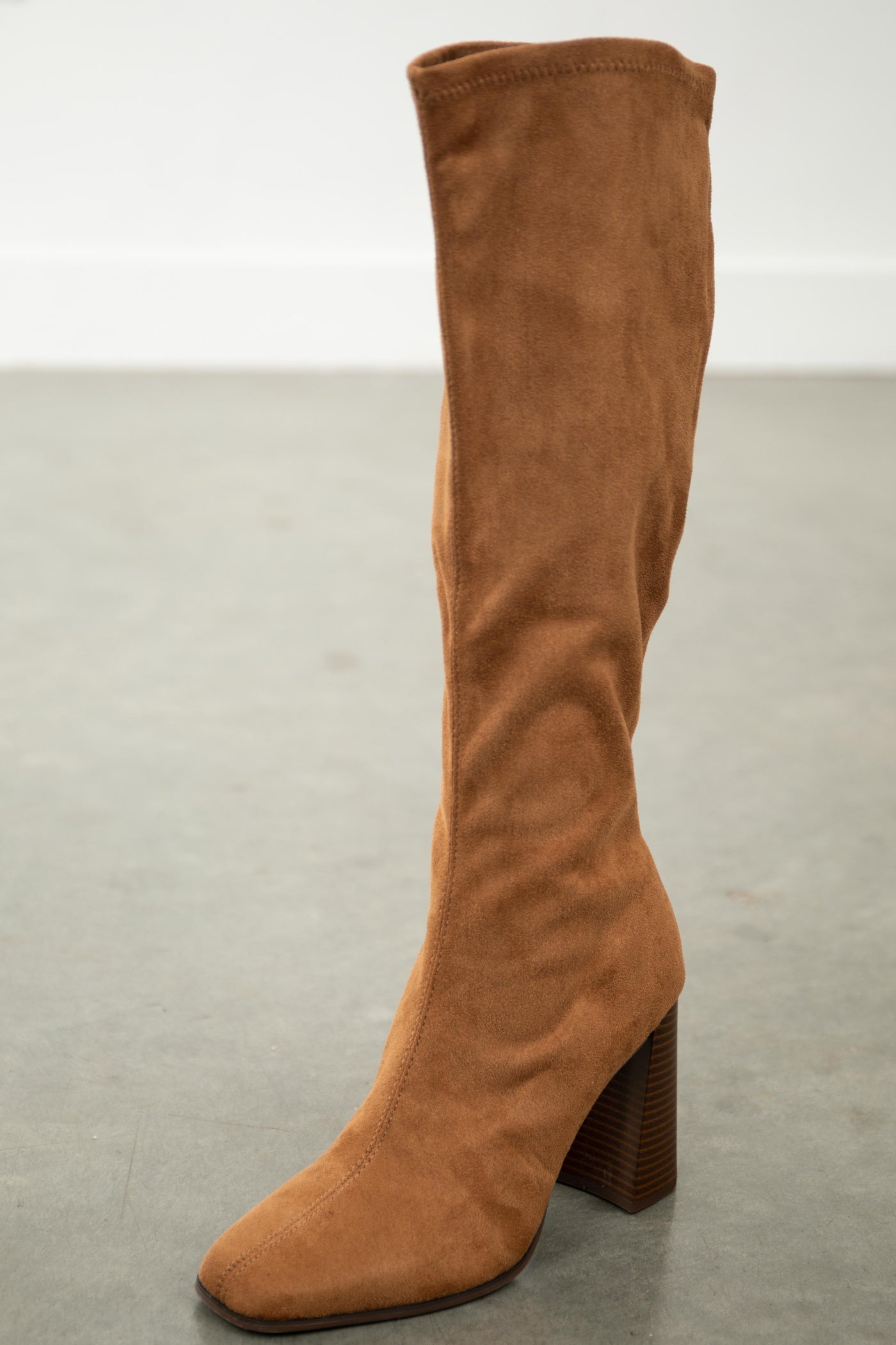 Sepia Faux Suede Square Toe Knee High Boots