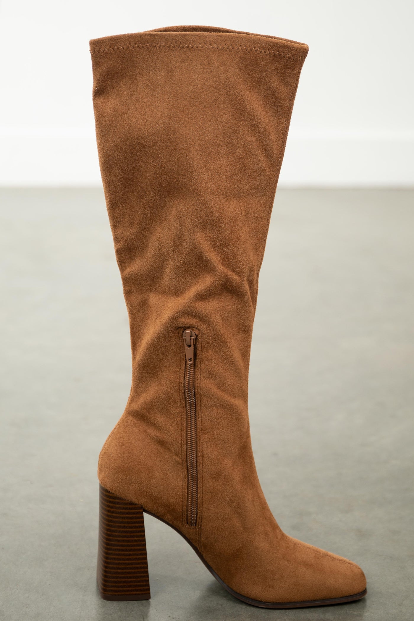Sepia Faux Suede Square Toe Knee High Boots