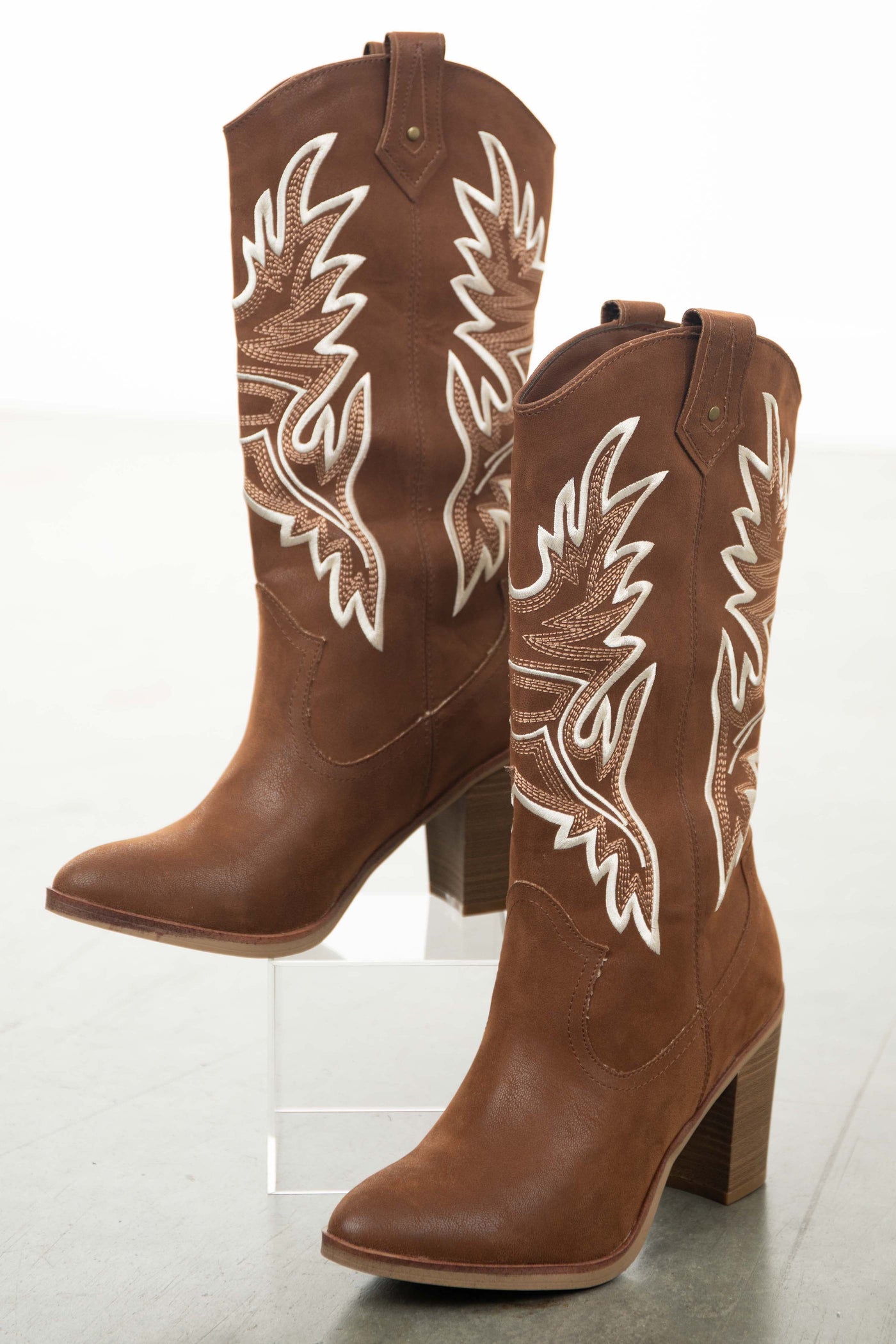 Sepia Nubuck Embroidered Western Style Boots