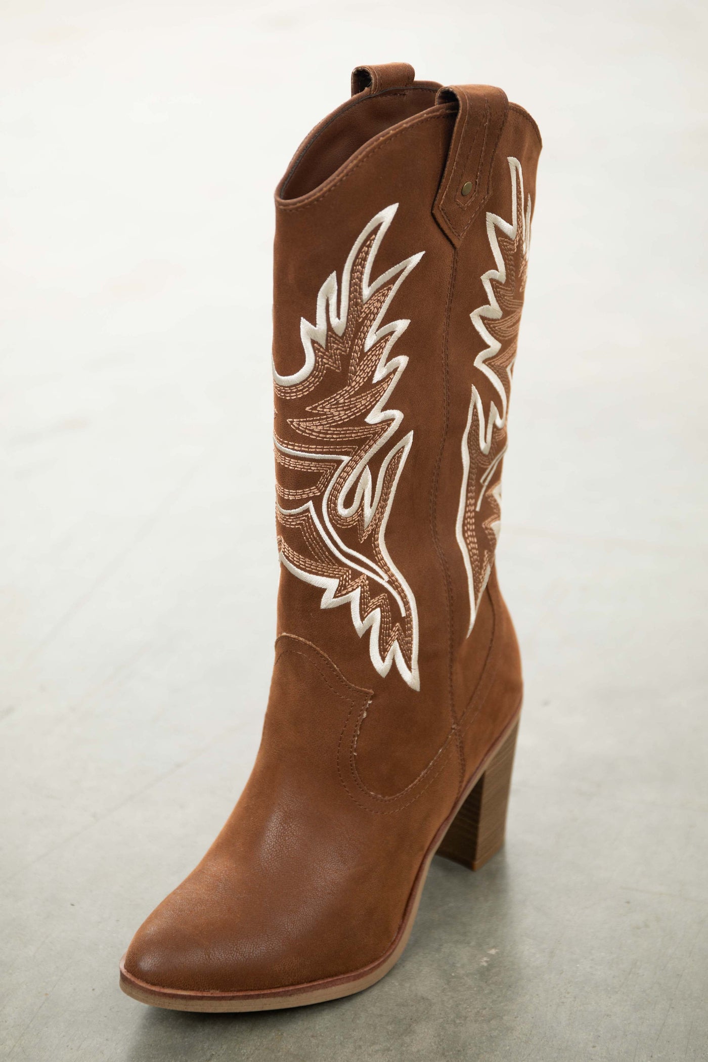 Sepia Nubuck Embroidered Western Style Boots