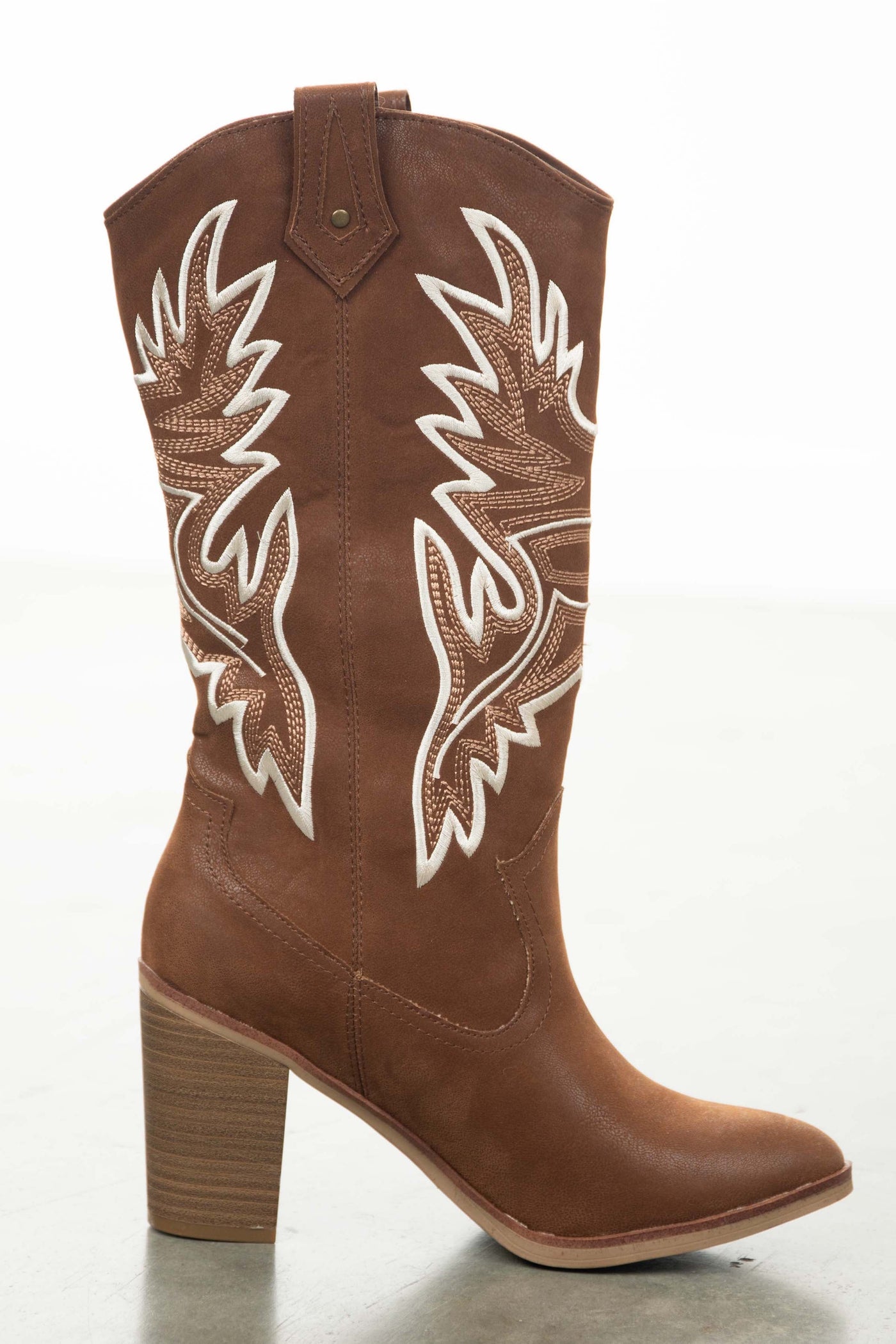 Sepia Nubuck Embroidered Western Style Boots