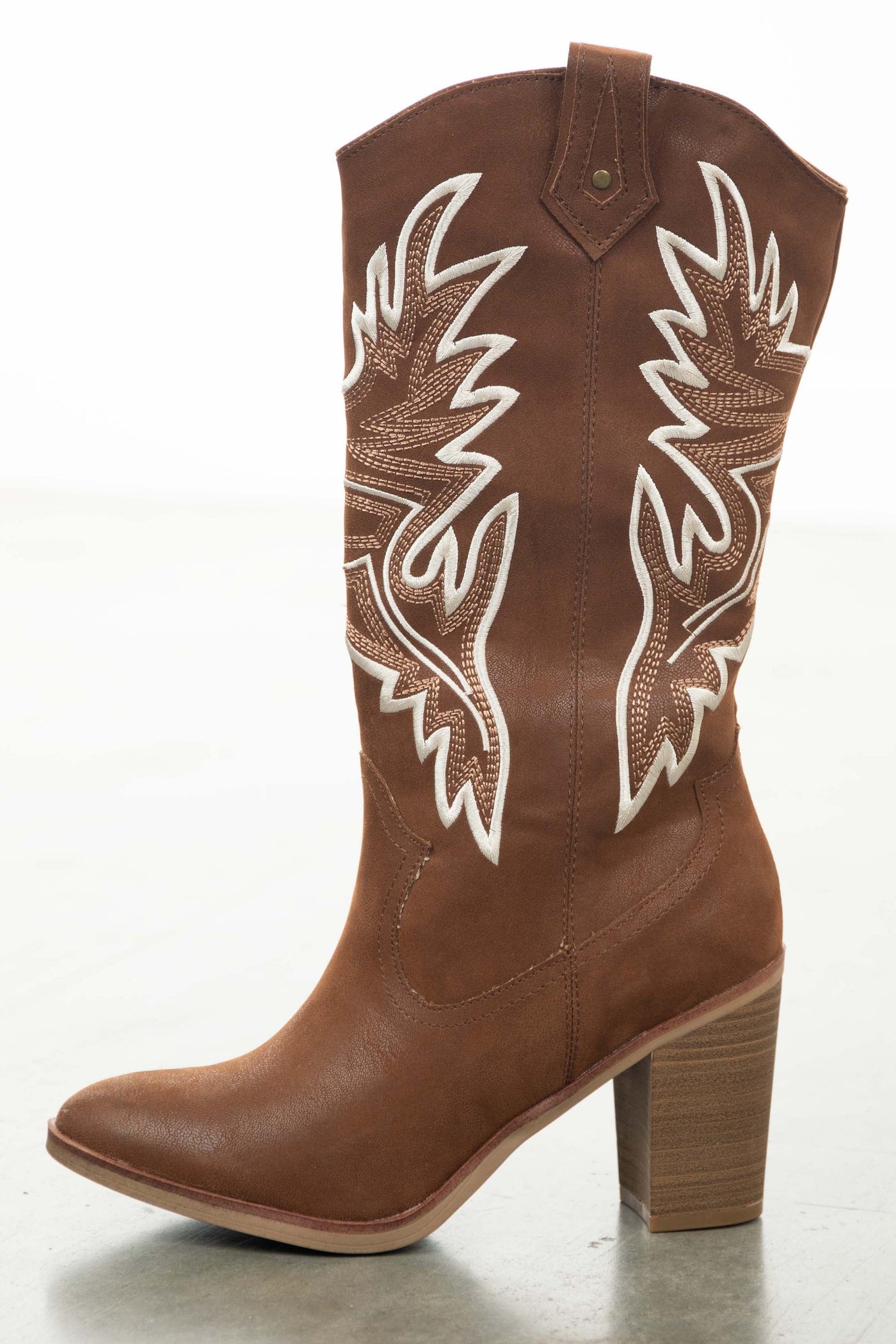 Sepia Nubuck Embroidered Western Style Boots