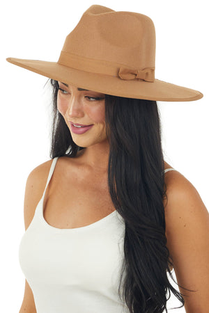 Sepia Ribbon and Bow Flat Brim Felt Hat