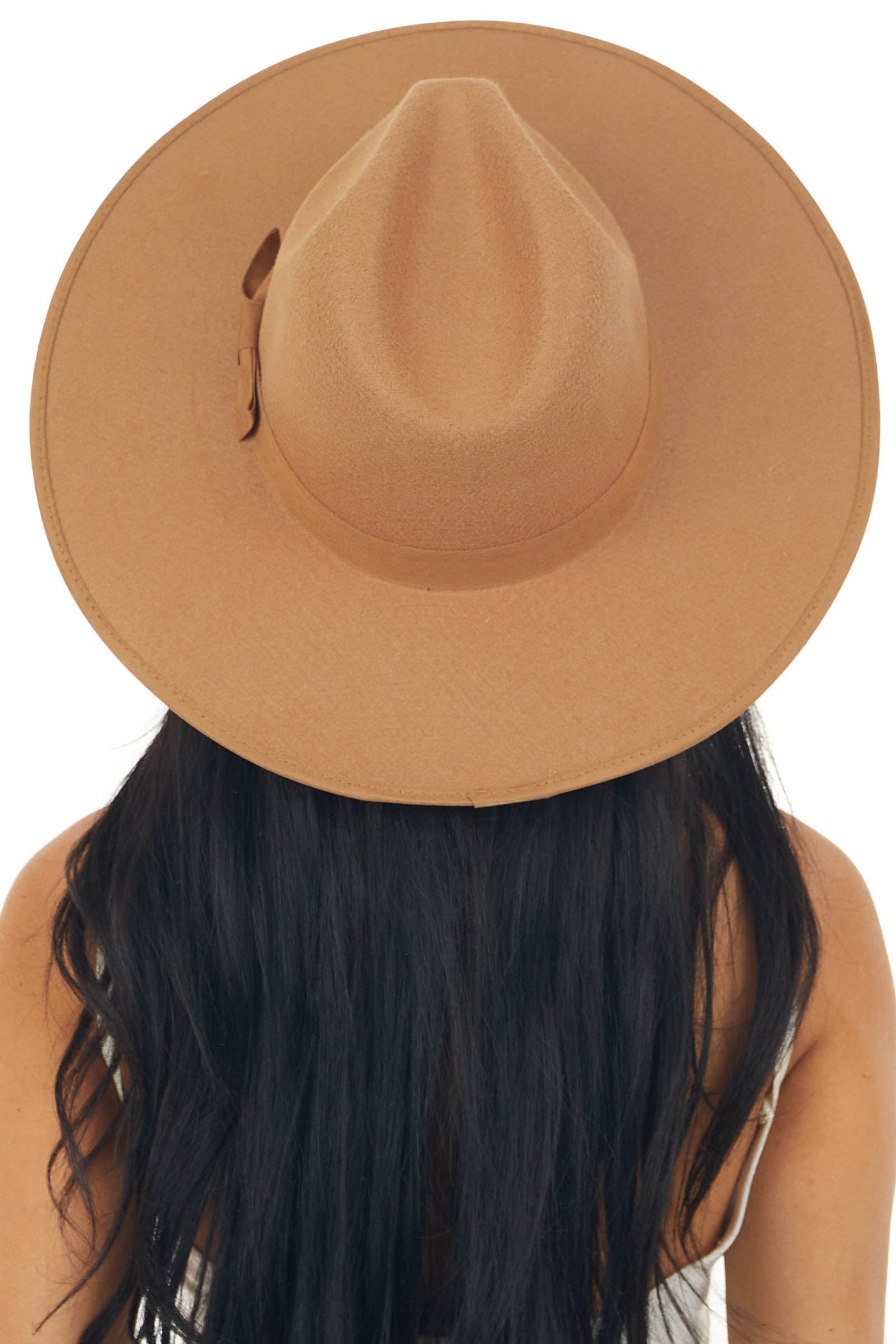 Sepia Ribbon and Bow Flat Brim Felt Hat