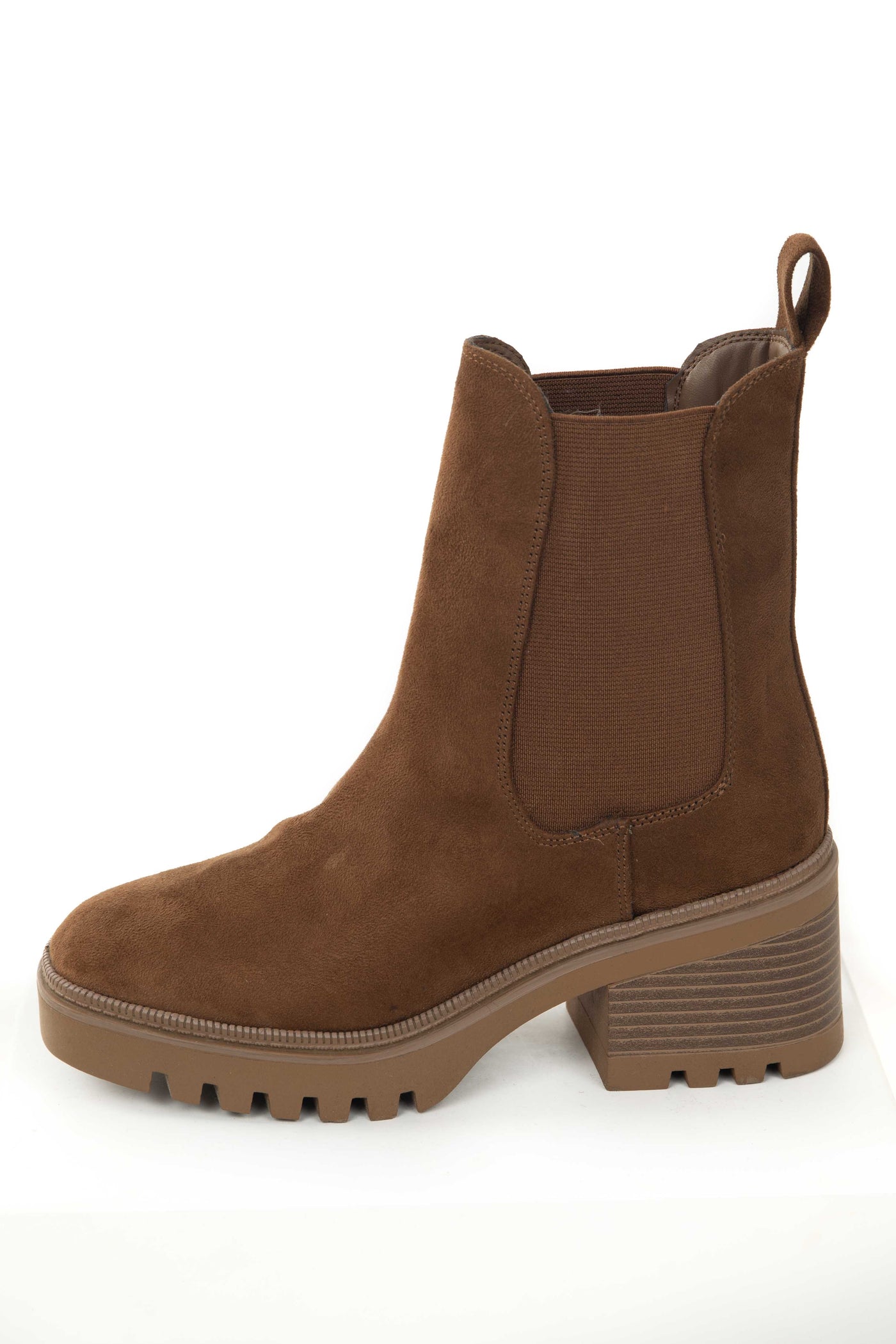 Sepia Suede High Top Elastic Panel Lug Booties