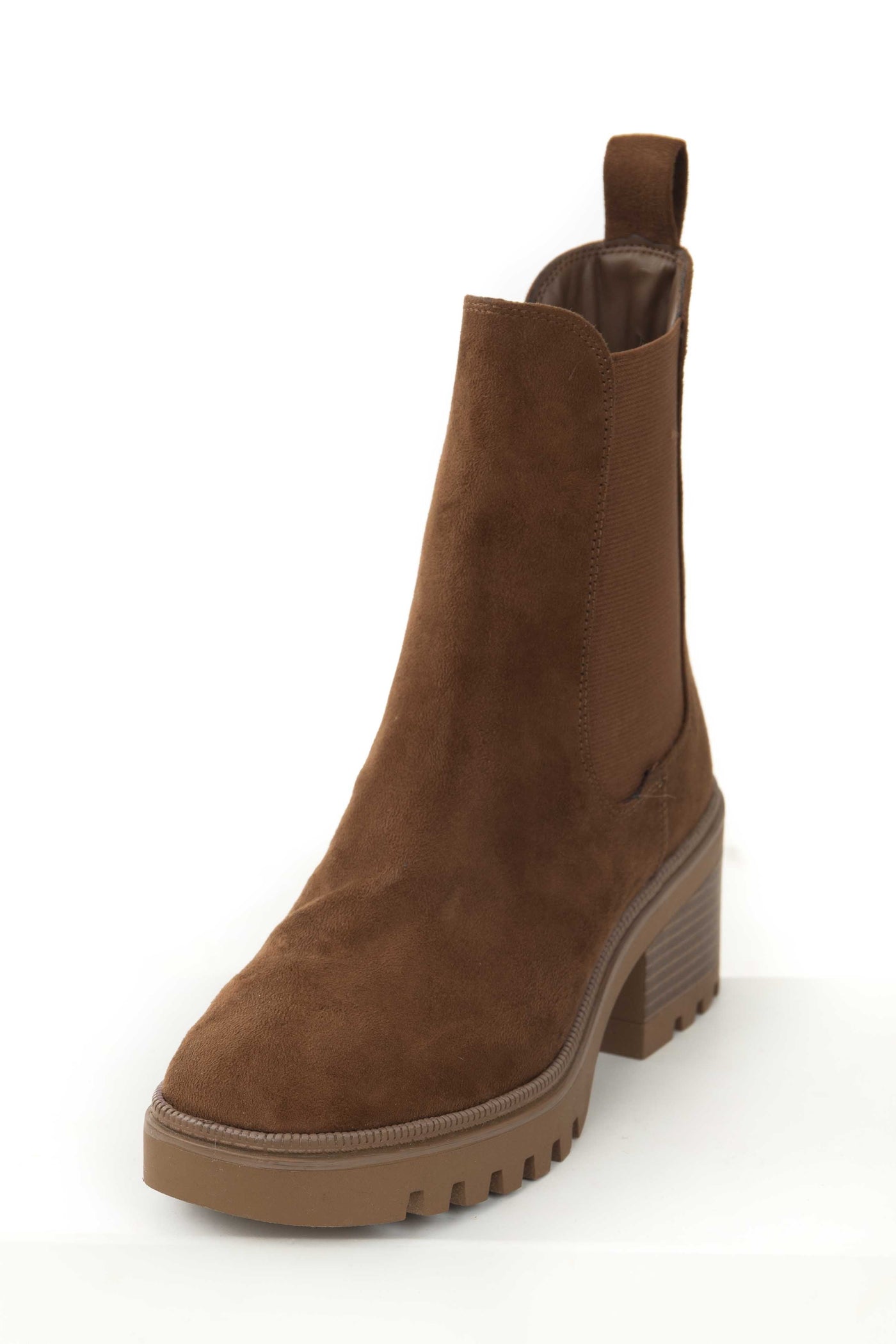 Sepia Suede High Top Elastic Panel Lug Booties