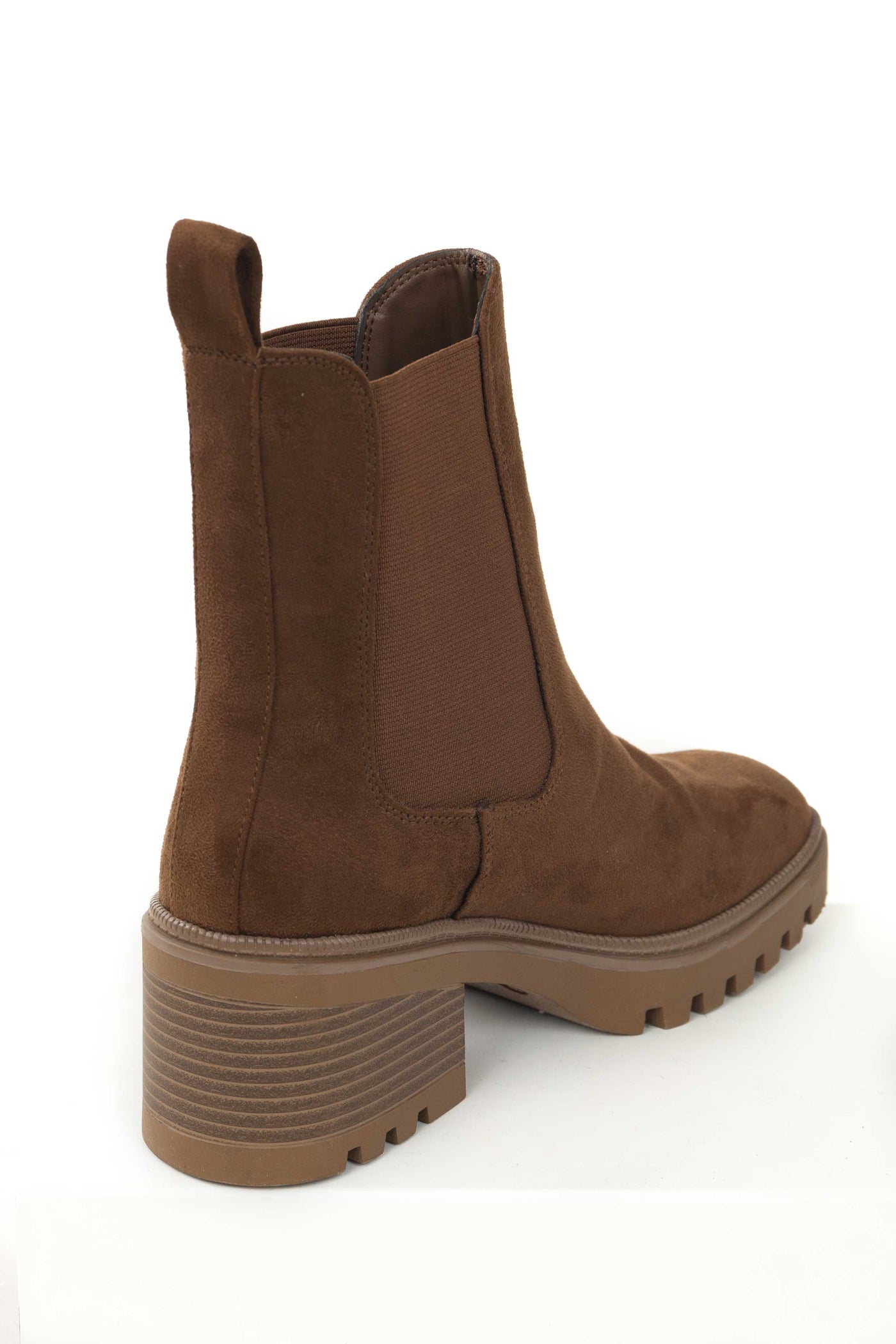 Sepia Suede High Top Elastic Panel Lug Booties