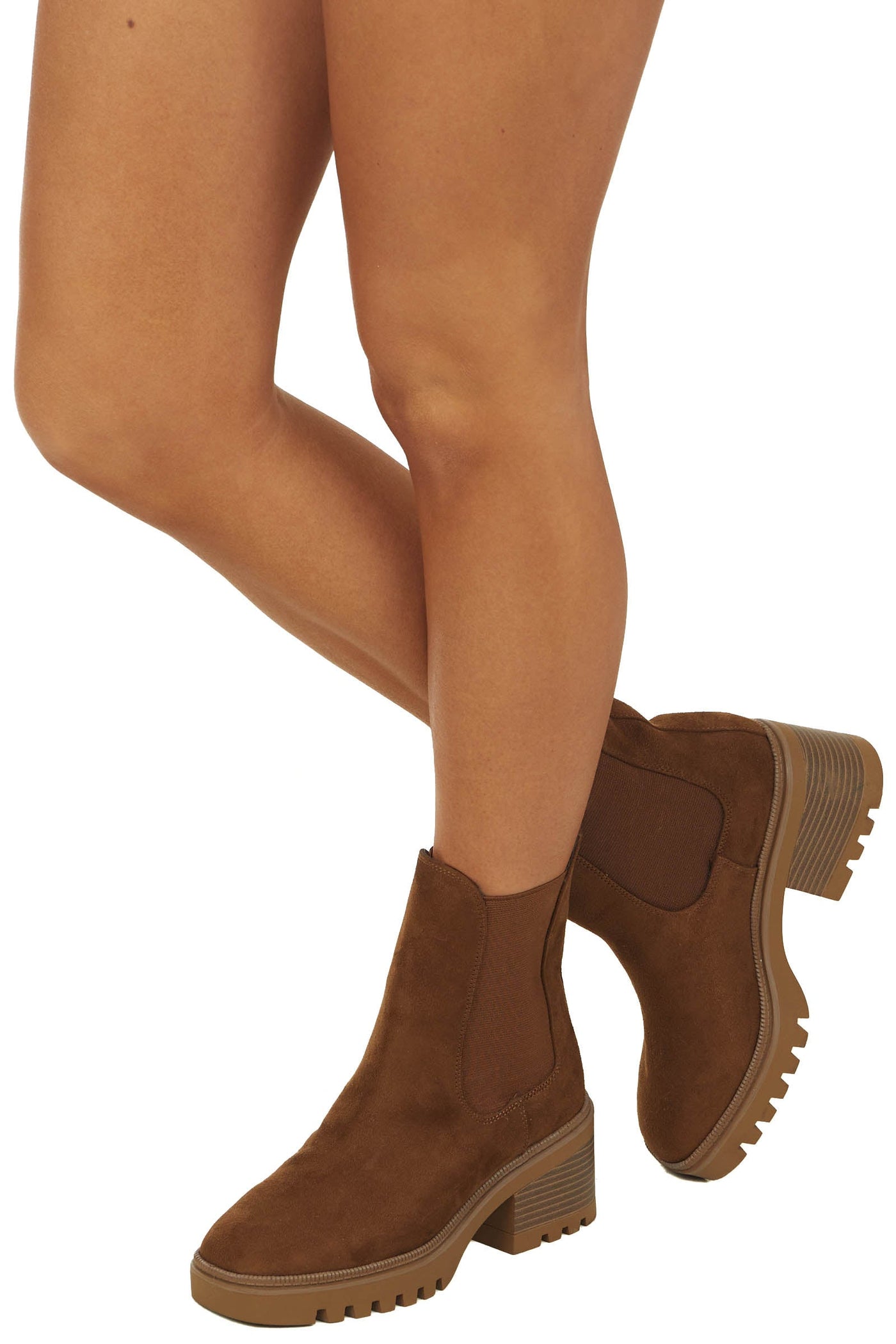 Sepia Suede High Top Elastic Panel Lug Booties