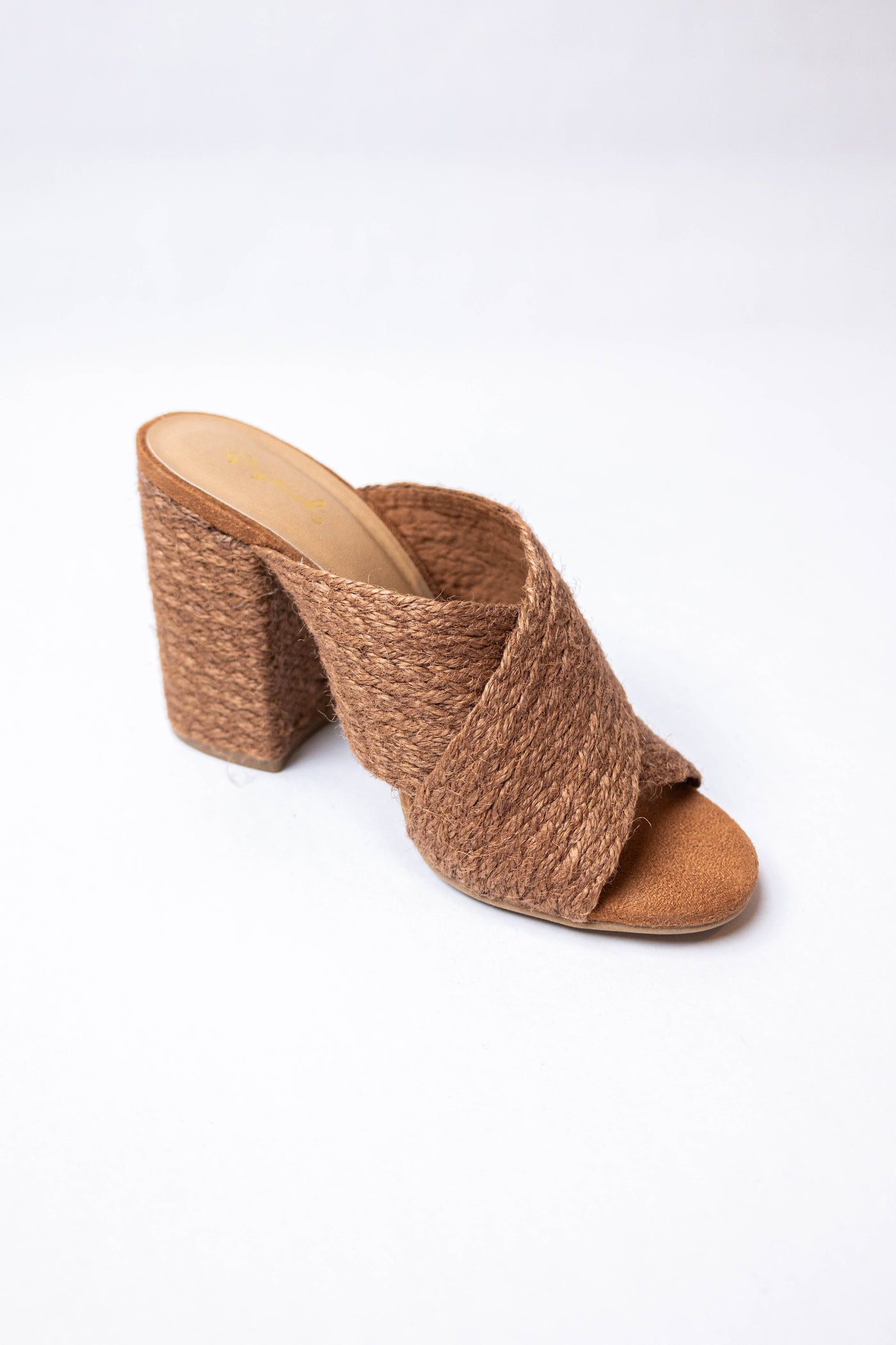 Sepia Woven Jute Criss Cross Slip On Heels