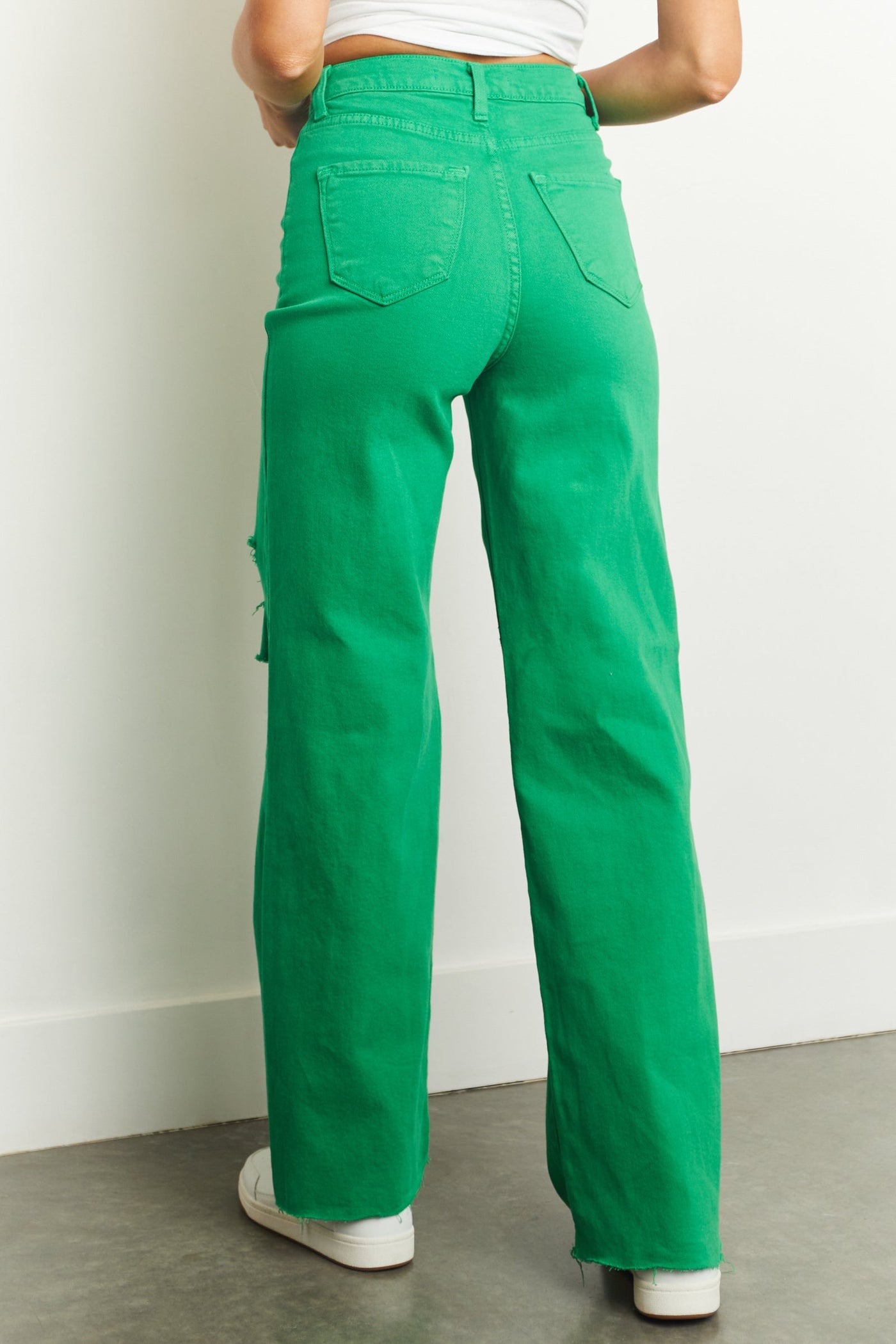 Shamrock Distressed Frayed Hem Wide Leg Jeans