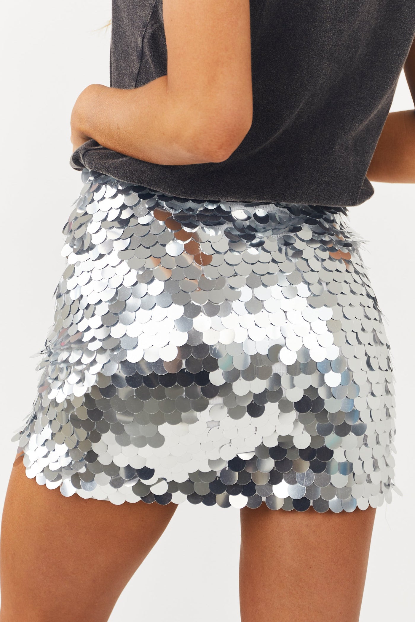 Silver Shimmery Sequin Mini Skirt