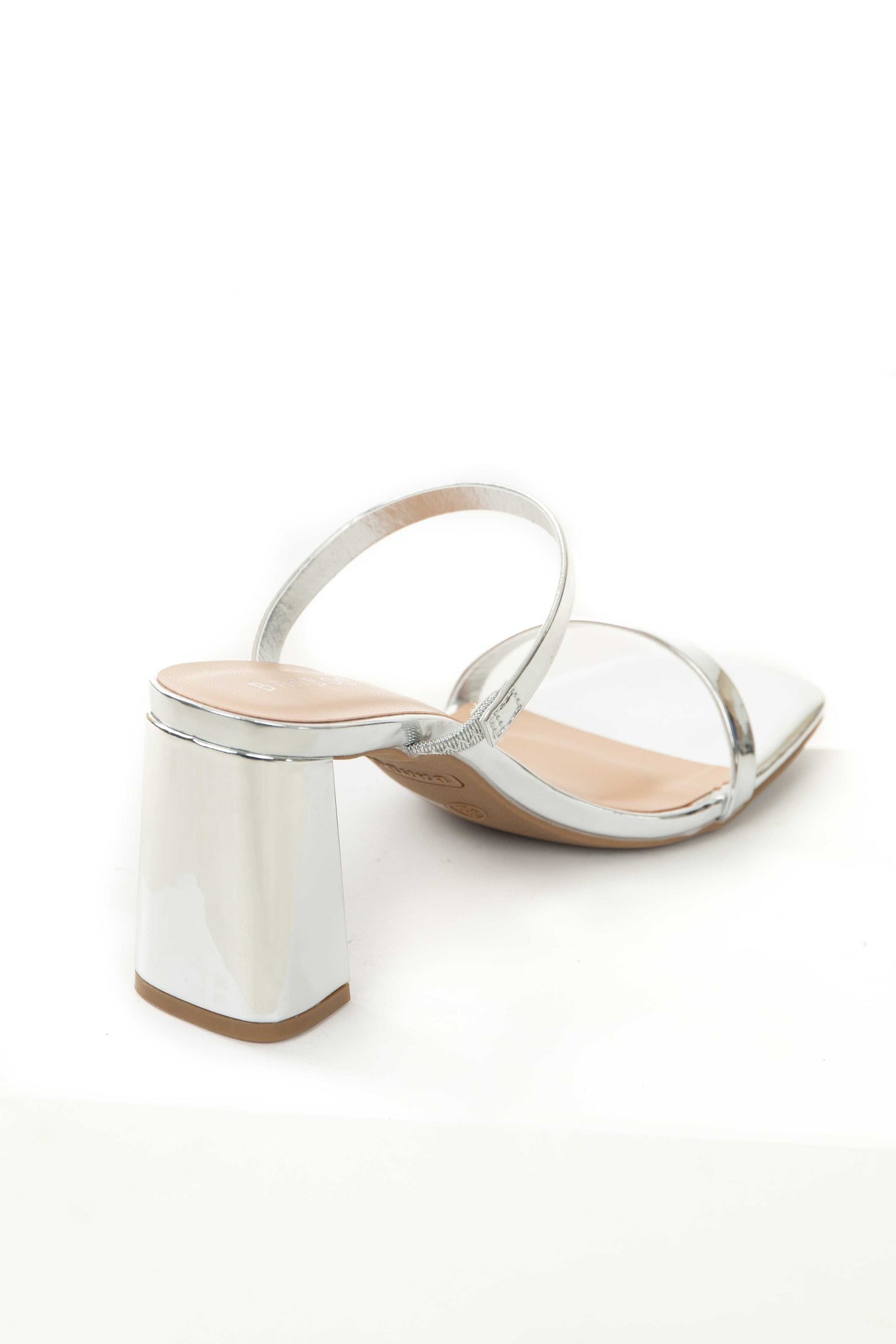 Silver Double Band Open Toe Block Heel Sandel