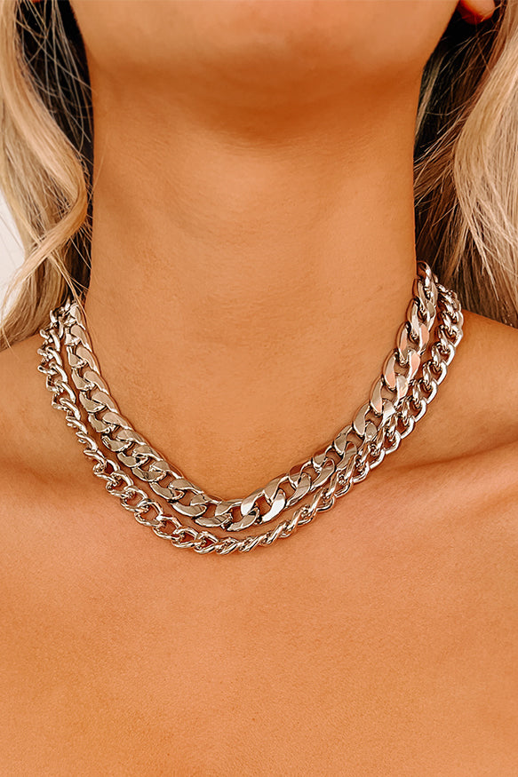 Silver Double Layered Chunky Chain Necklace
