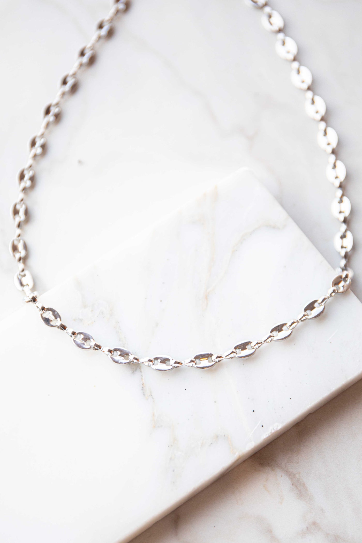 Silver Flat Oval Chain with Lobster Claw Closure