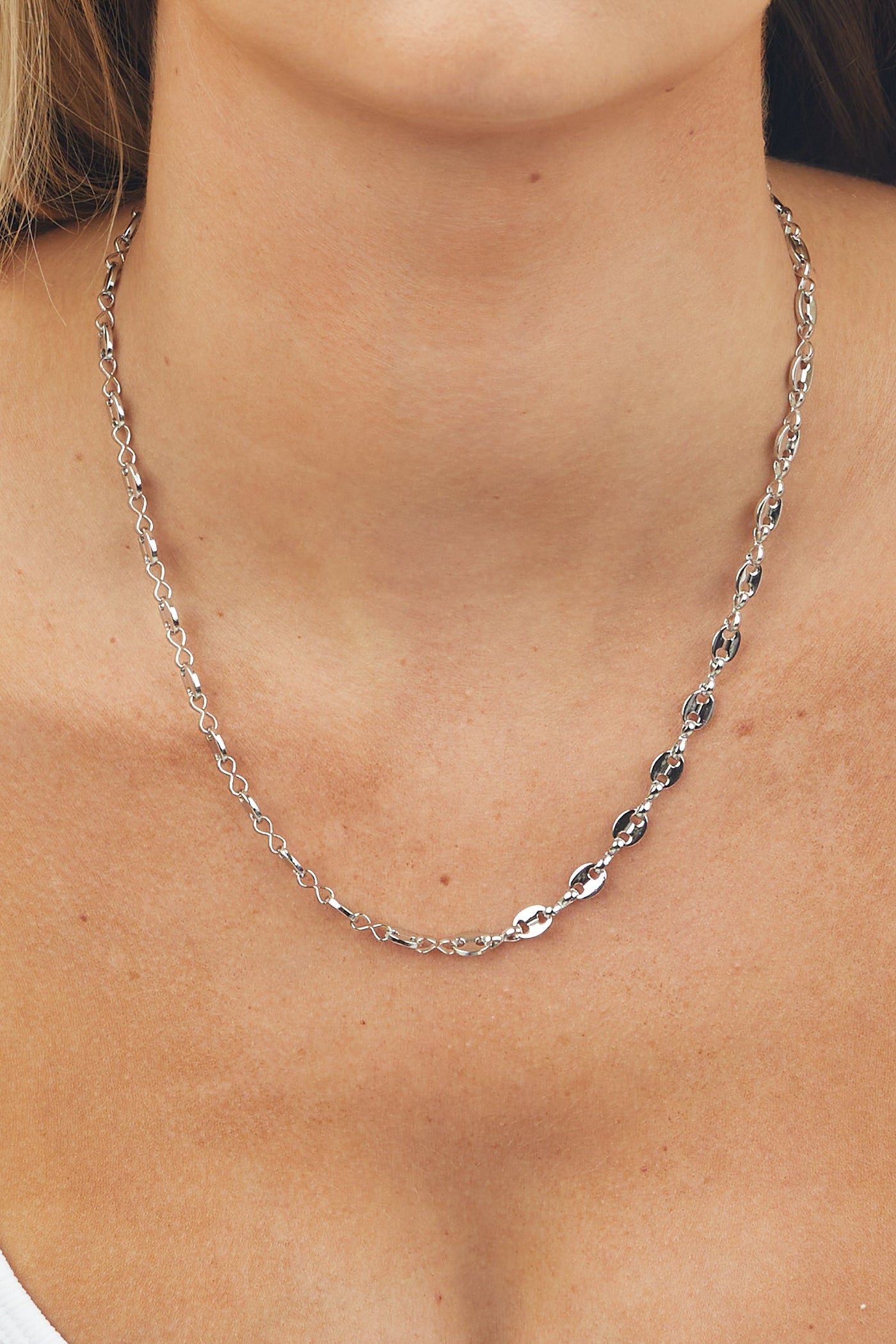 Silver Flat Oval Chain with Lobster Claw Closure