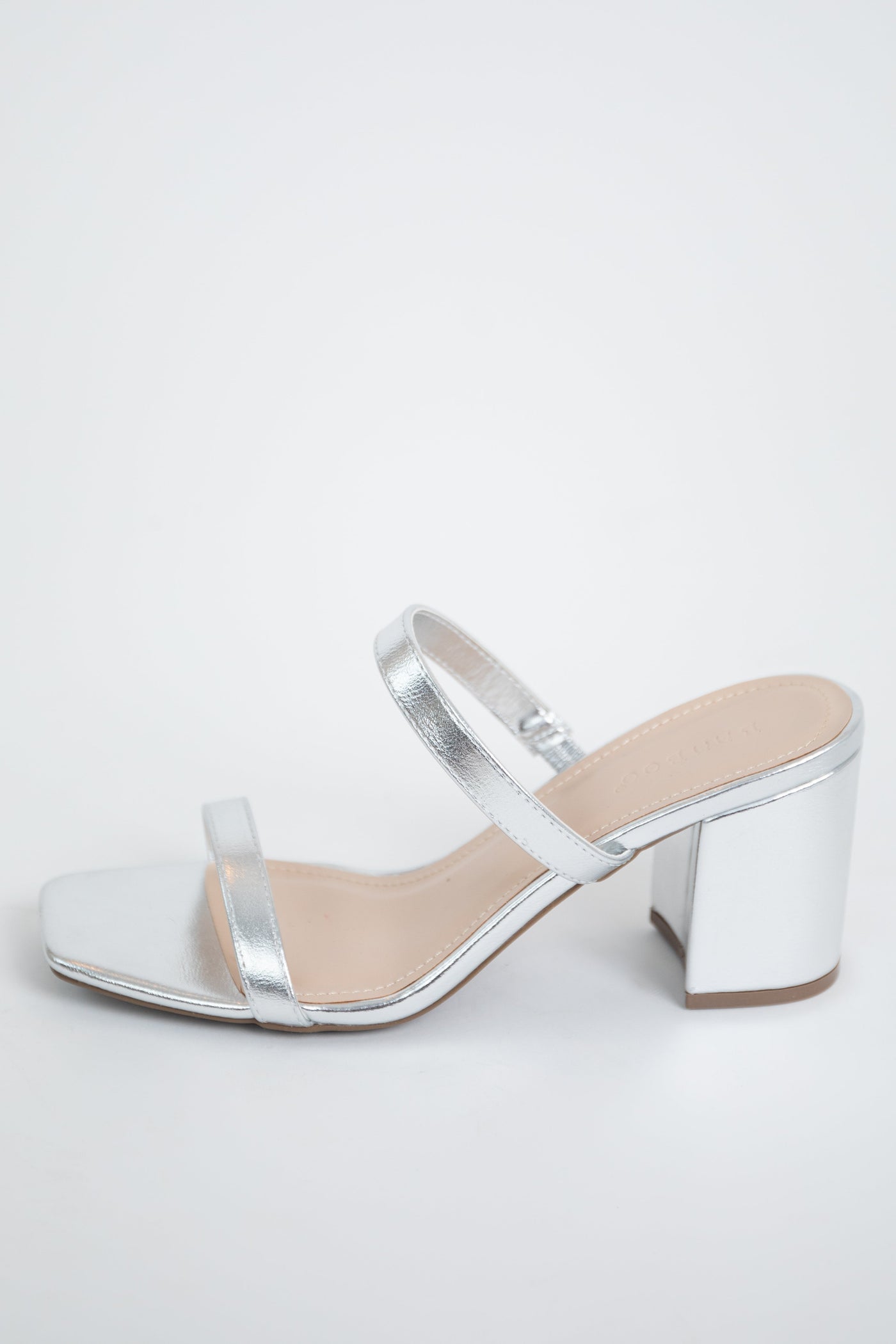 Silver Foil Texture Square Toe Block Heels