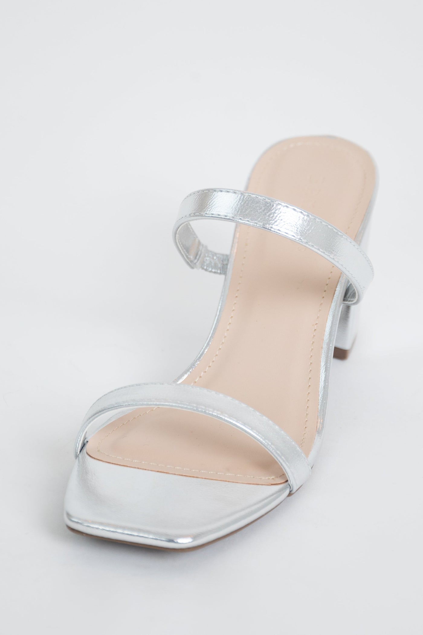 Silver Foil Texture Square Toe Block Heels