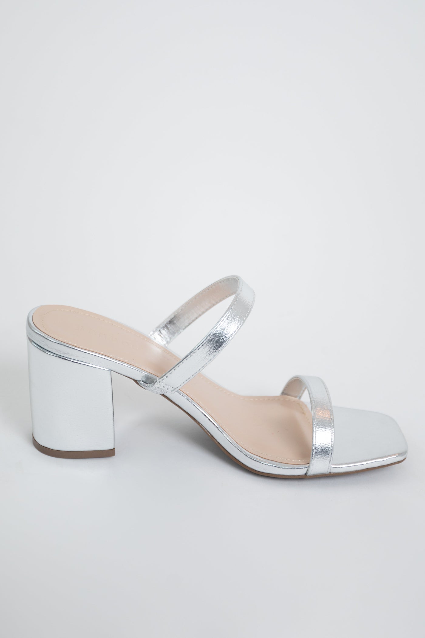Silver Foil Texture Square Toe Block Heels
