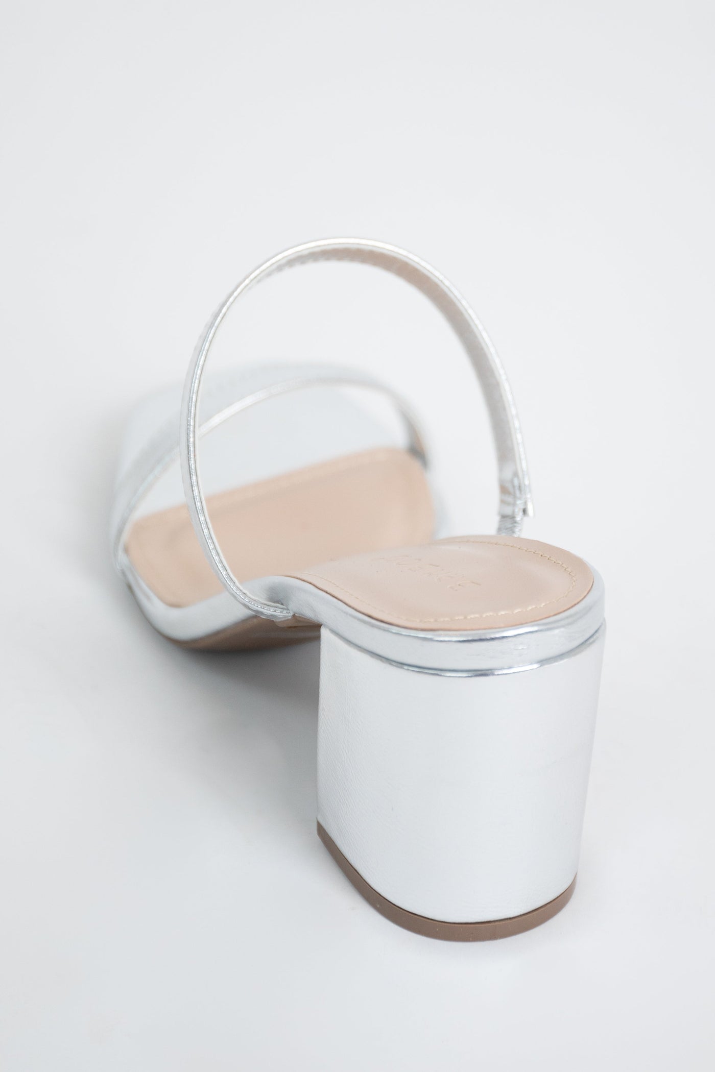 Silver Foil Texture Square Toe Block Heels