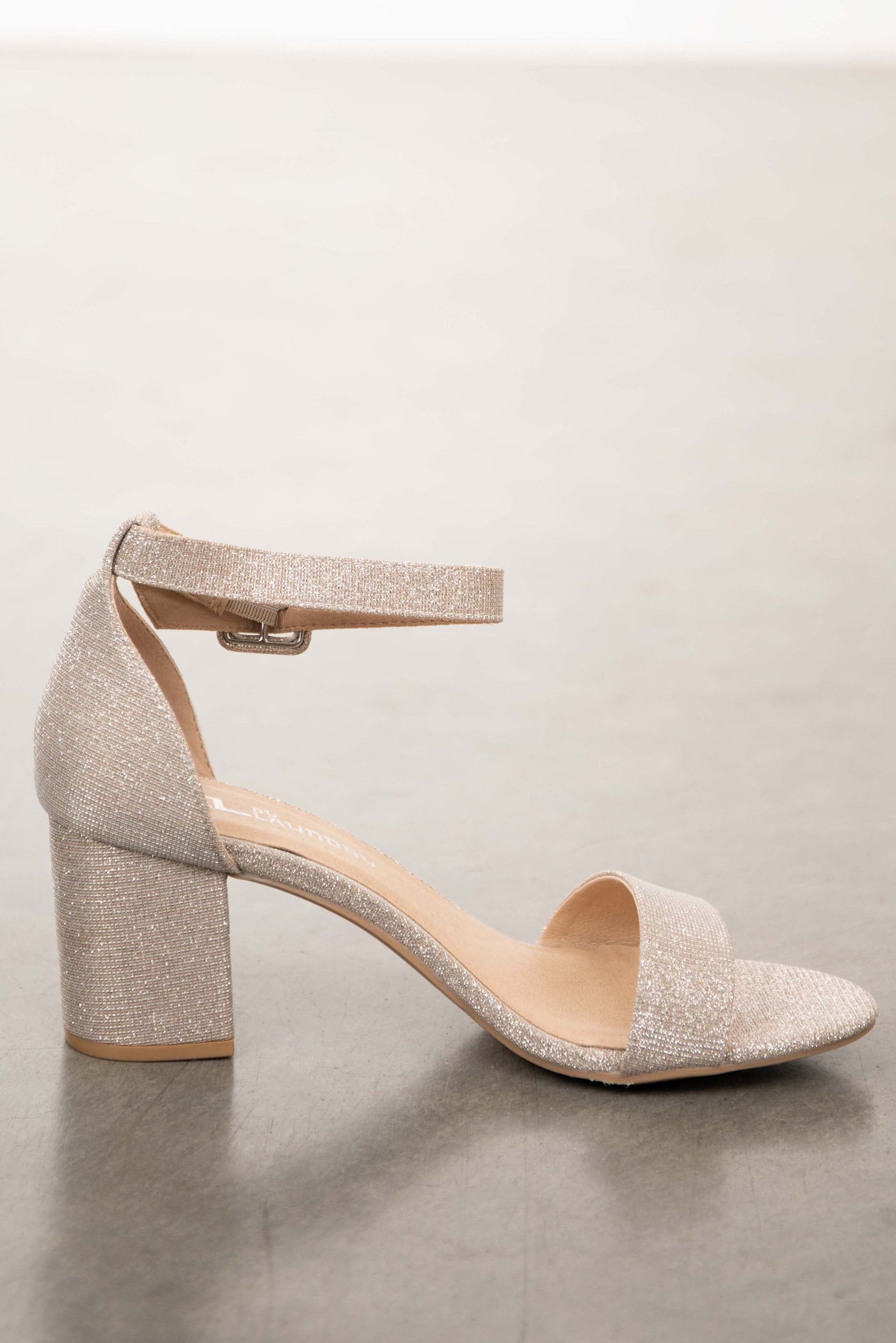 Silver Glittery Block Heels with Ankle Buckle