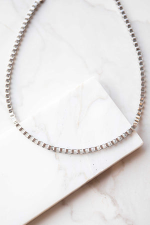 Silver Lobster Claw Closure Box Chain Necklace