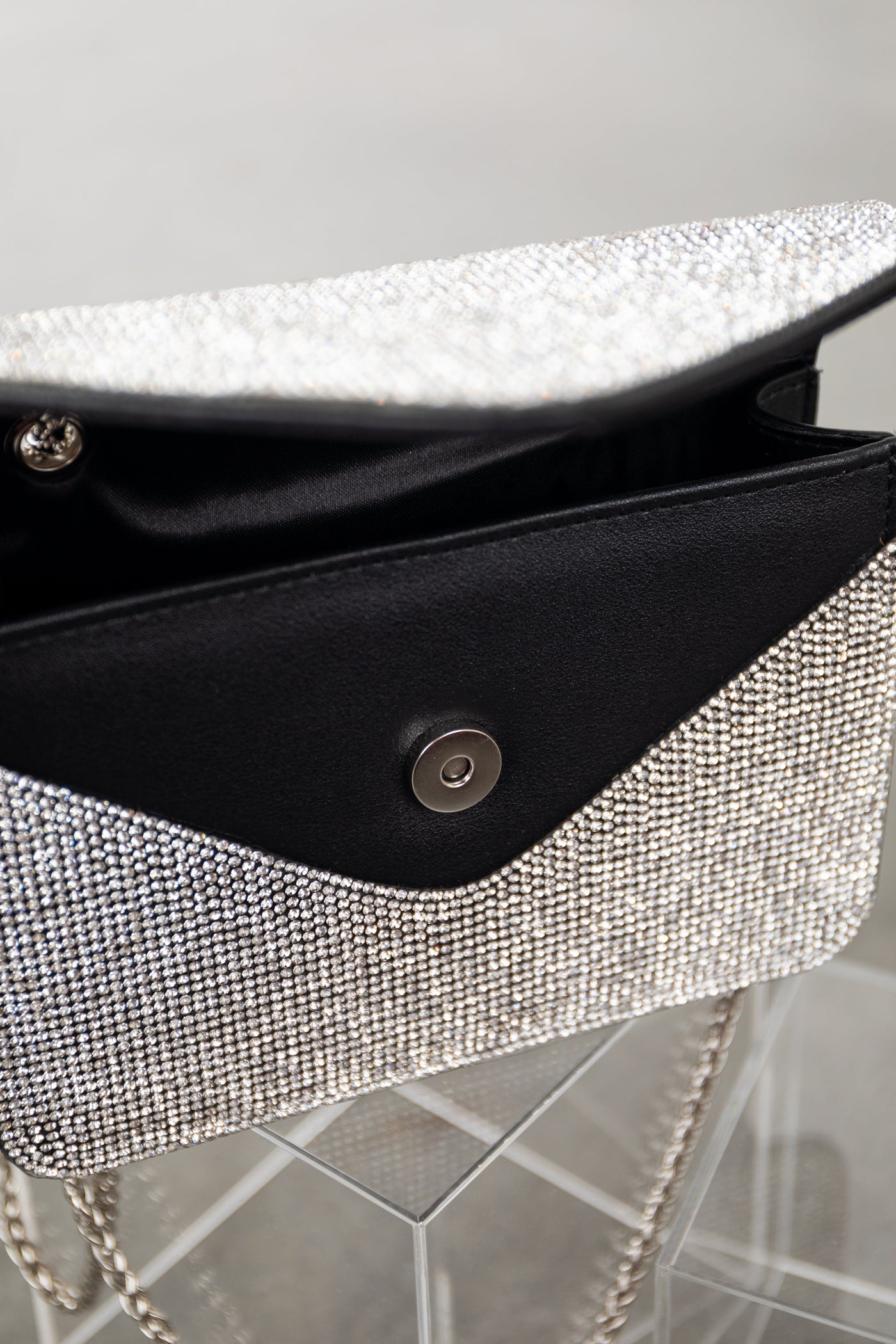 Silver Rhinestone Chain Strap Flap Purse