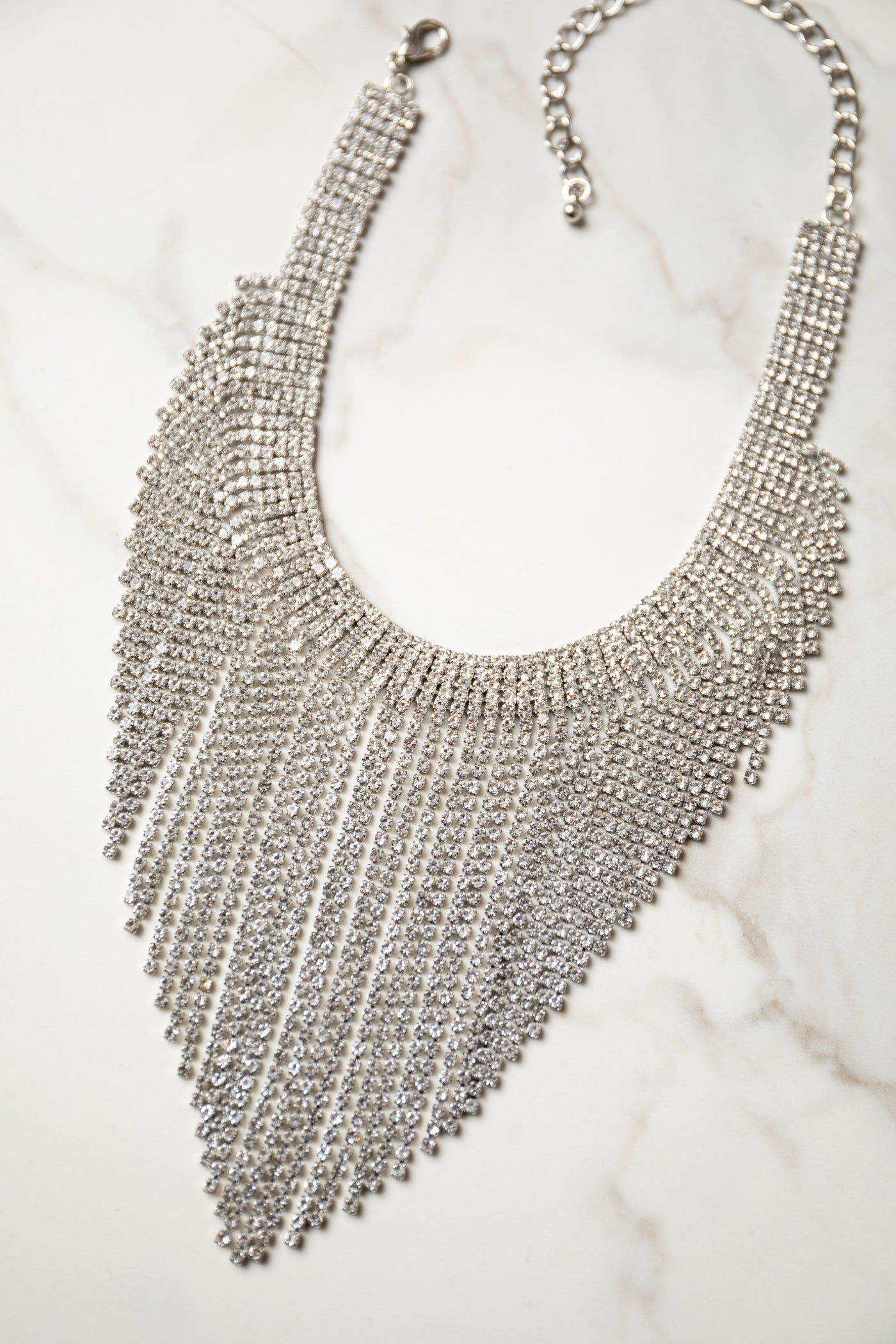 Silver Rhinestone Fringe Choker Necklace