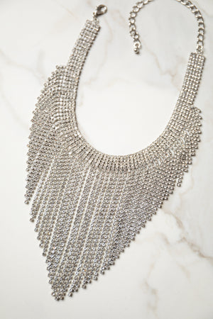 Silver Rhinestone Fringe Choker Necklace