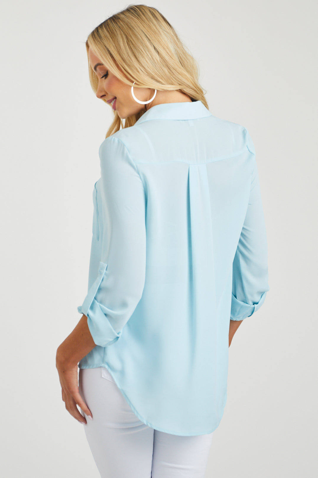 Sky Blue Chest Pocket Collared Blouse