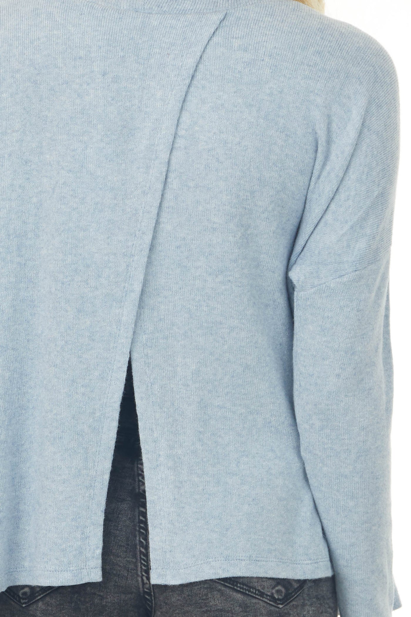 Sky Blue Two Tone Soft Ribbed Open Back Top