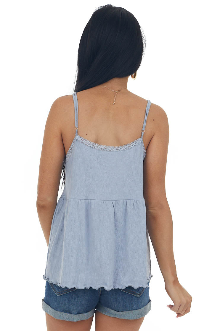 Slate Babydoll Lettuce Hem Crinkle Tank Top
