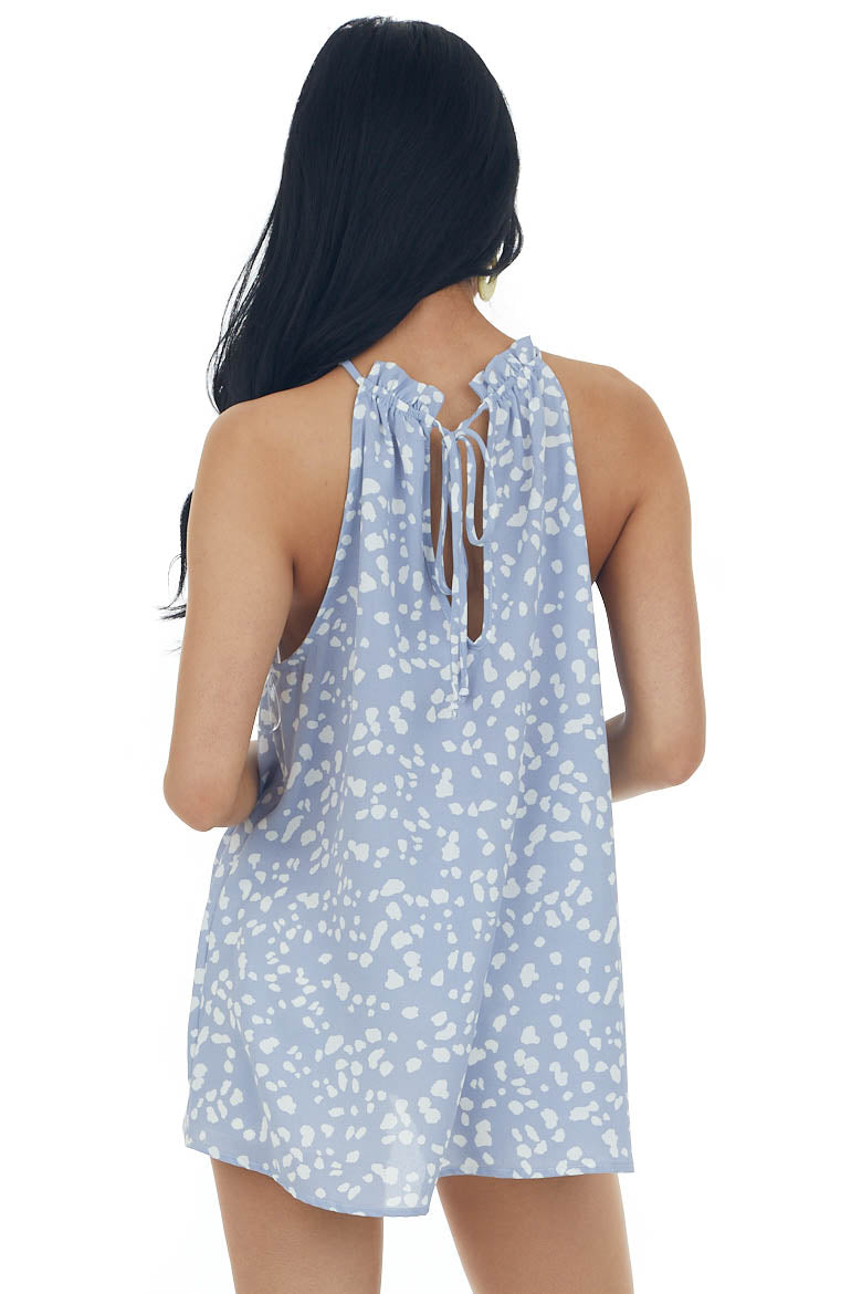Slate Blue Spotted Halter Neck Woven Tank Top