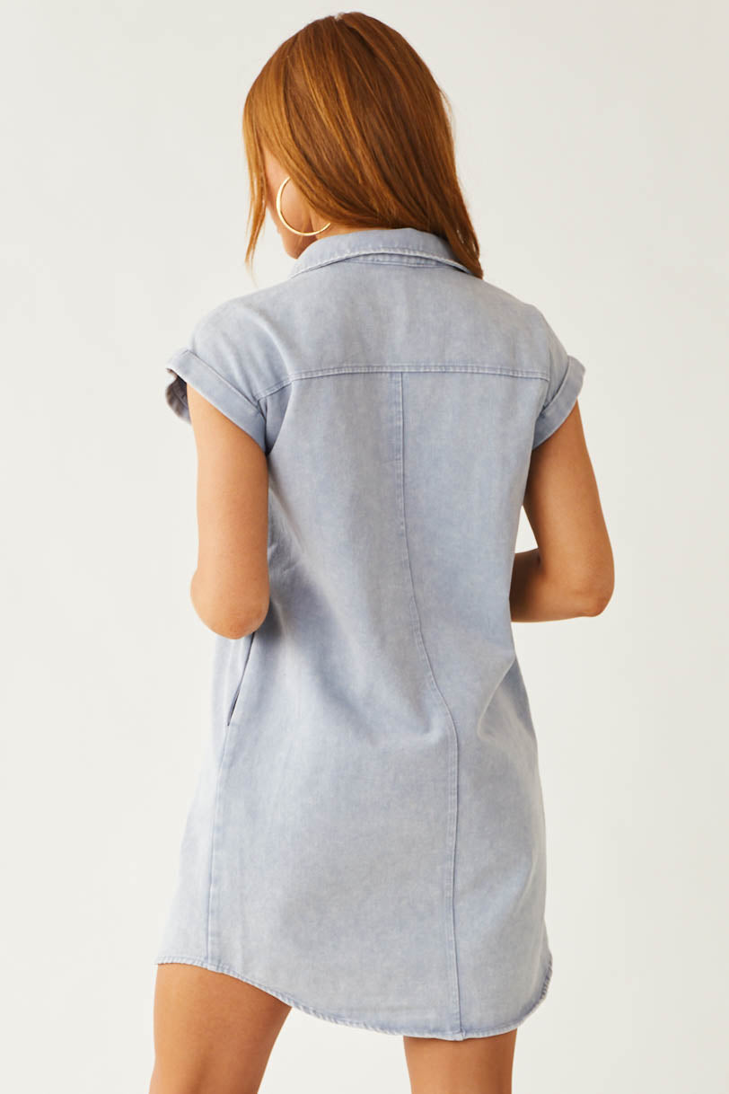 Slate Washed Button Down Denim Shirt Dress
