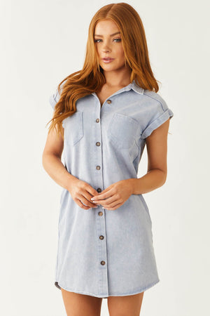 Slate Washed Button Down Denim Shirt Dress