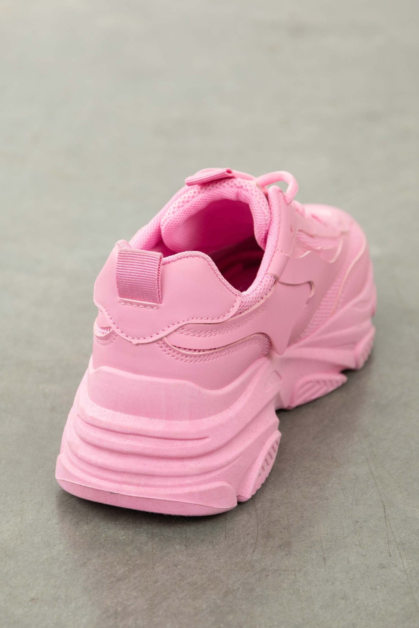 Solid Baby Pink Lace Up Chunky Sole Sneakers