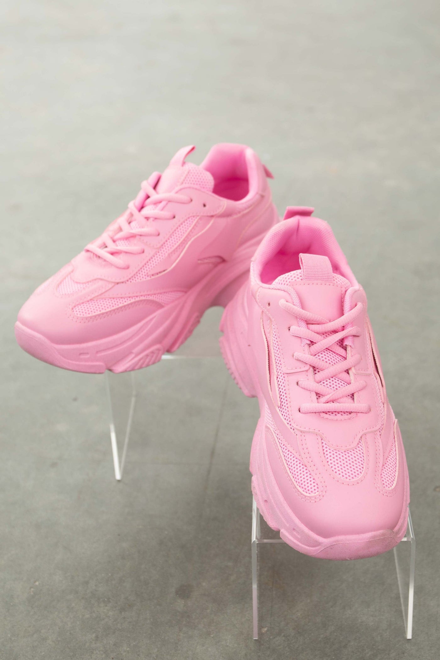 Solid Baby Pink Lace Up Chunky Sole Sneakers