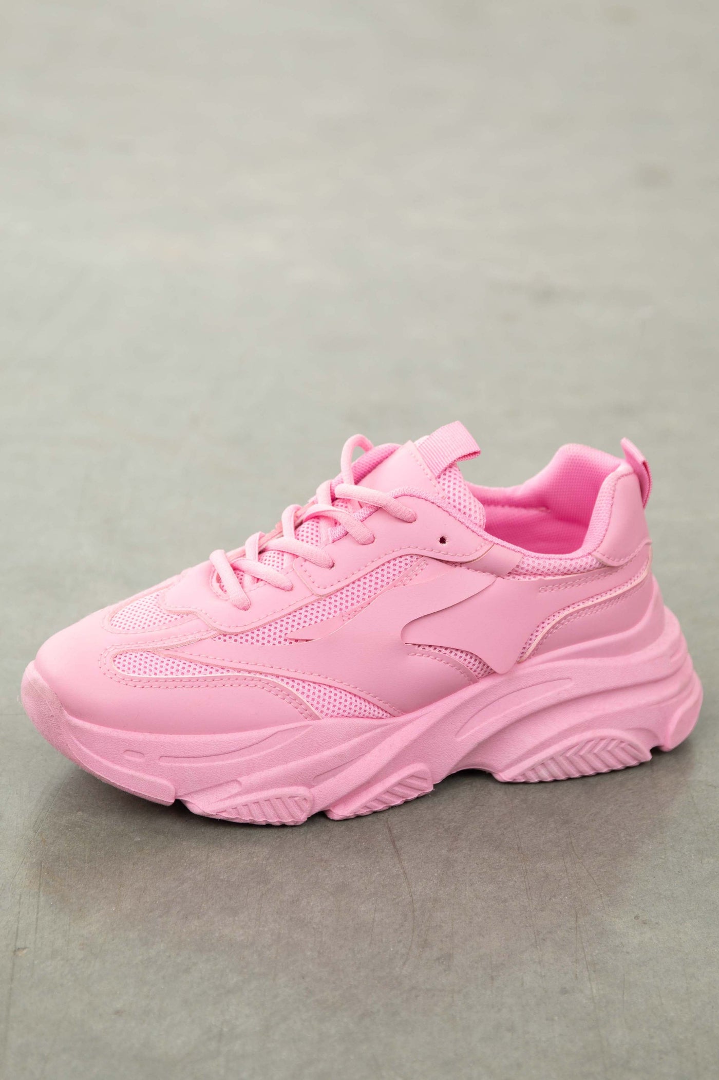 Solid Baby Pink Lace Up Chunky Sole Sneakers
