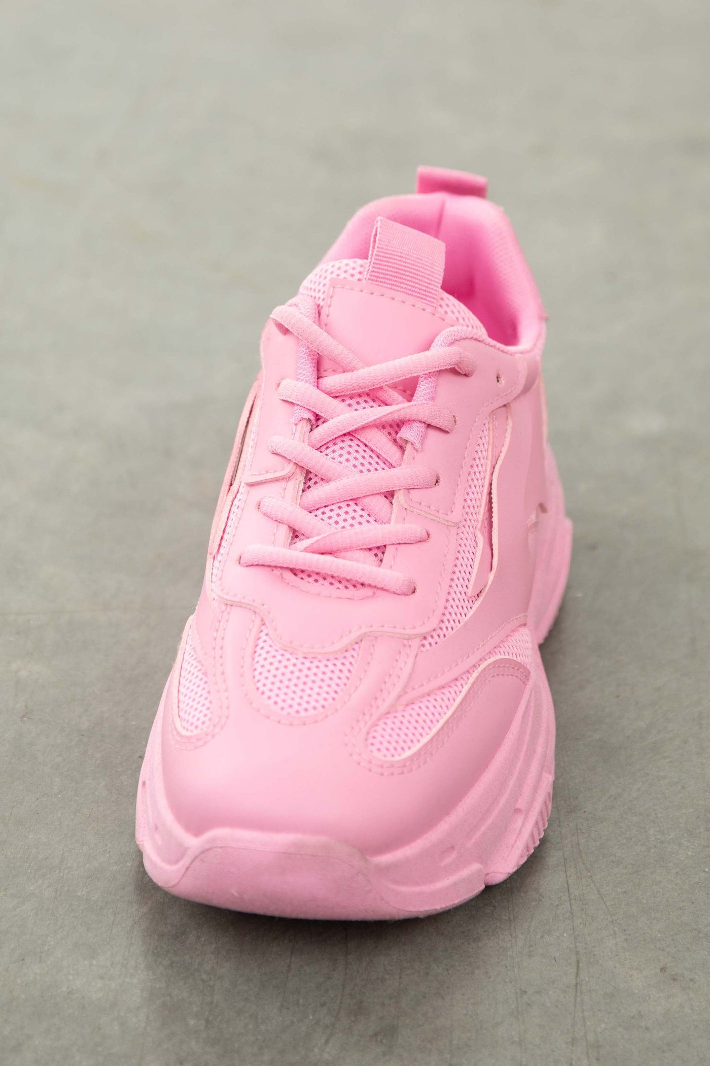 Solid Baby Pink Lace Up Chunky Sole Sneakers