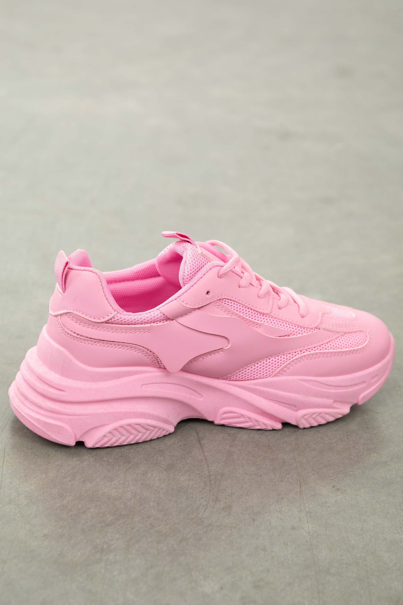 Solid Baby Pink Lace Up Chunky Sole Sneakers