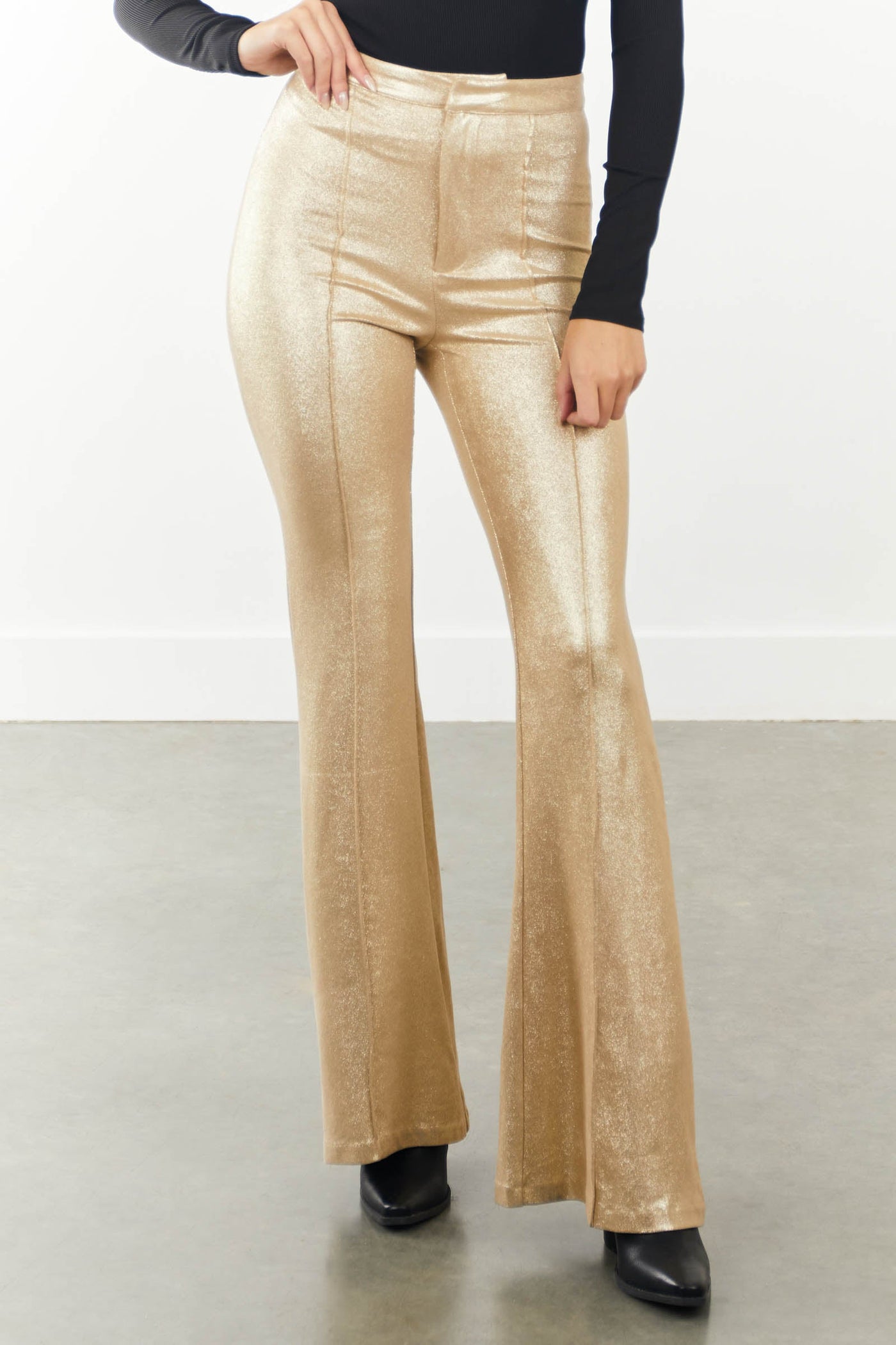 Sparkly Gold Faux Leather Bell Bottoms
