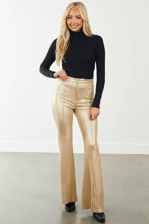 Sparkly Gold Faux Leather Bell Bottoms