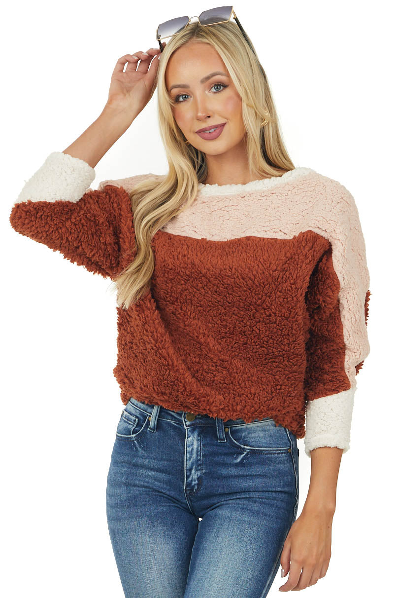 Spice Colorblock Dolman Sleeve Sherpa Pullover