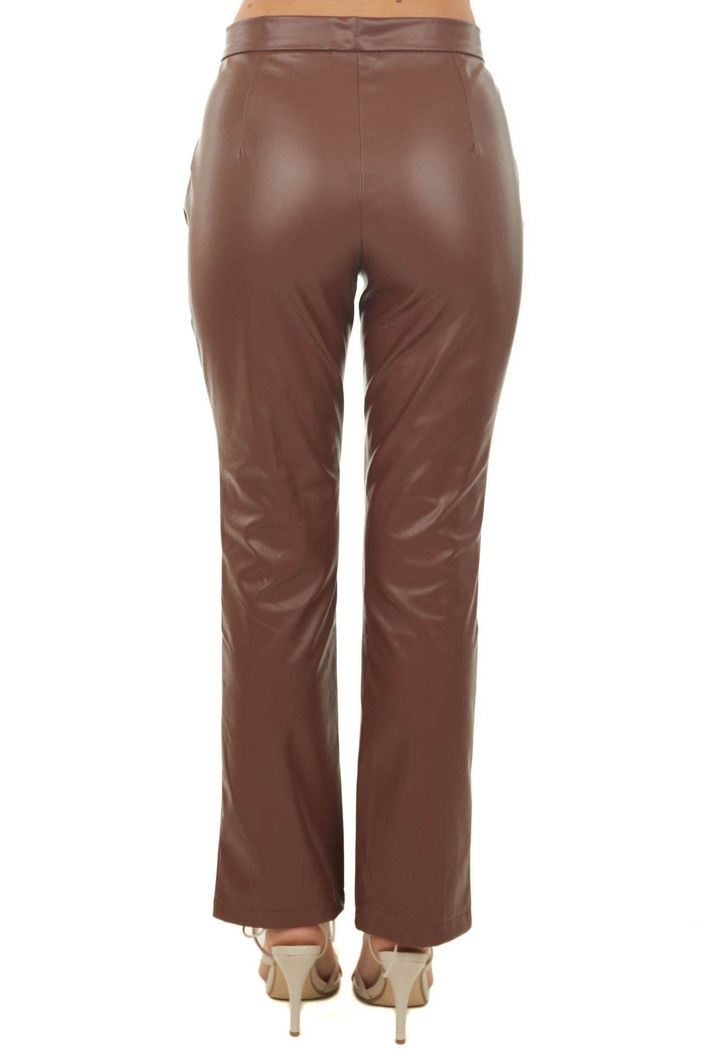 Spice Faux Leather Slit Hem Straight Pants